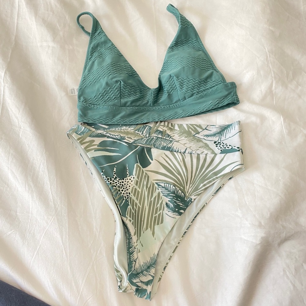 Aerie Jacquard Longline V Scoop Bikini Top